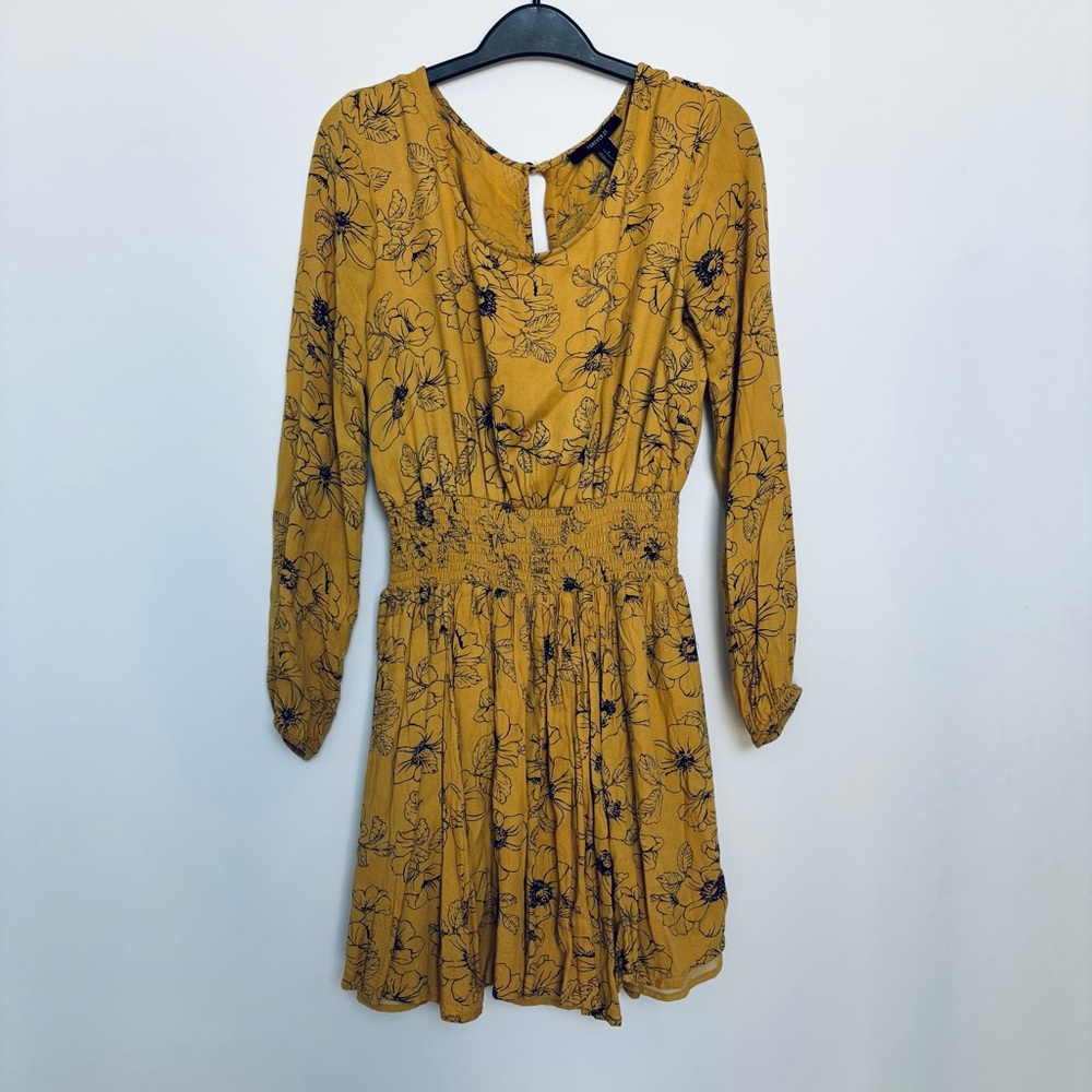 Forever 21 Yellow Gold Ruffled Tiered Long Sleeve Dress, size s